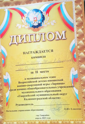 Результаты военно-спортивной игры "Зарница" Результаты военно-спортивной игры "Зарница".